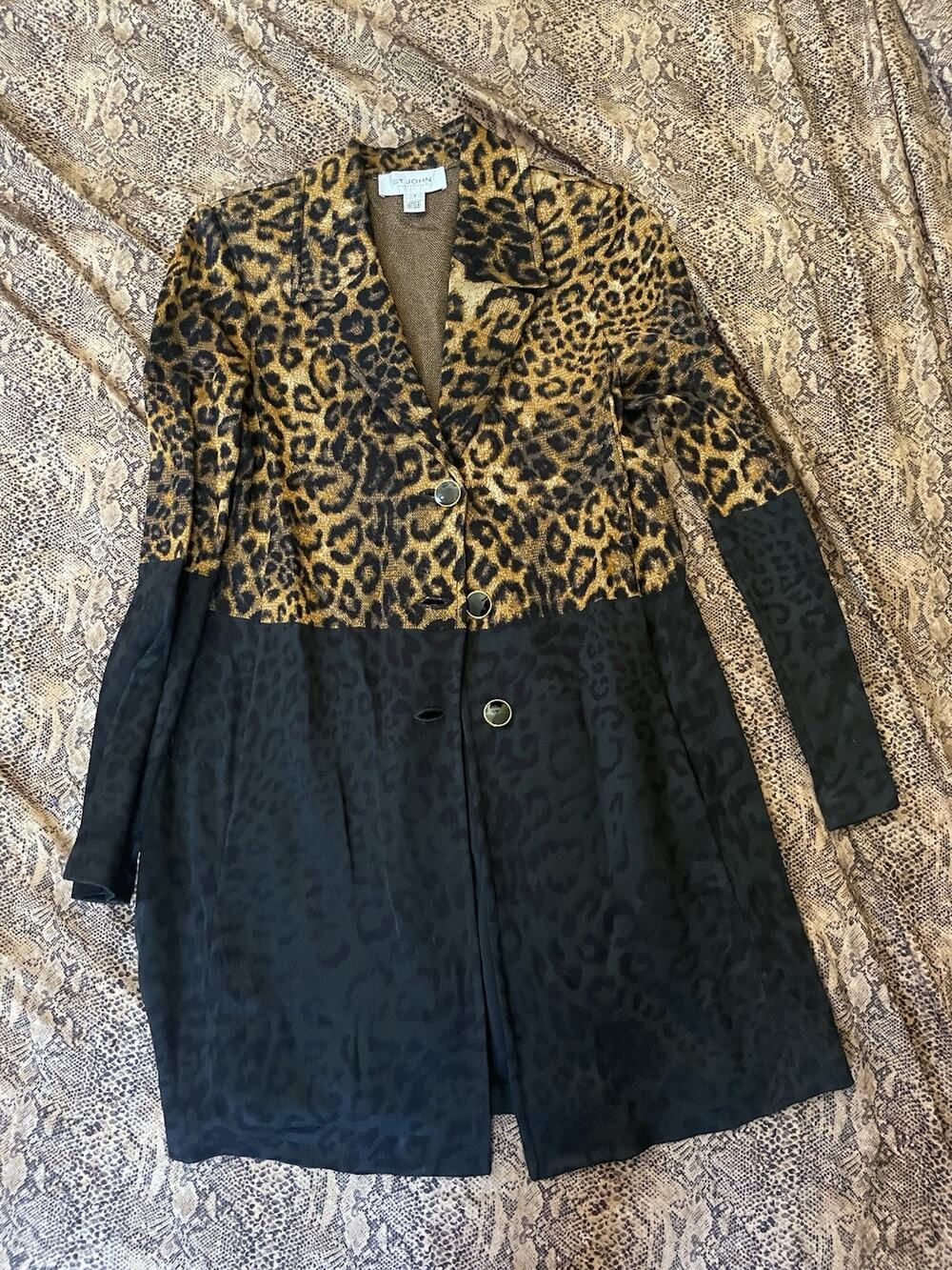 St John Collection Vintage Color Block Leopard & Black Topper Jacket Size 2
